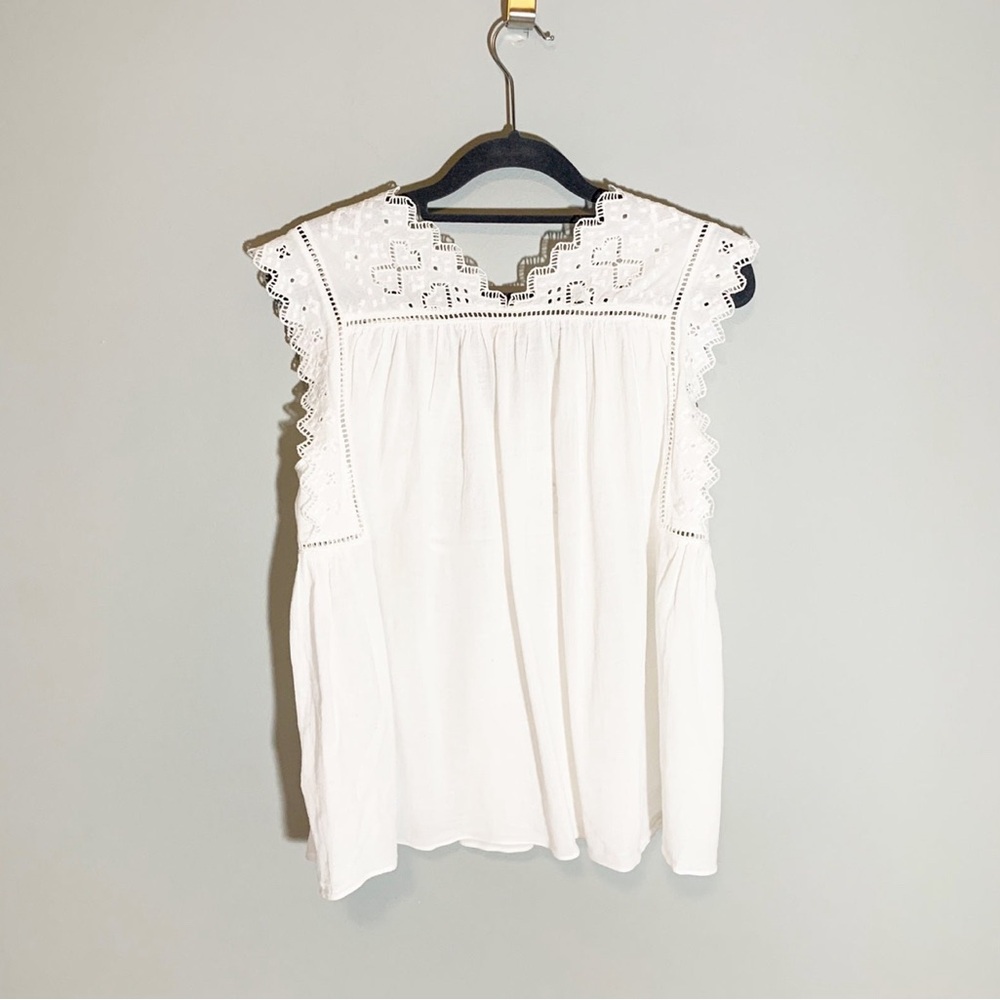 Rebecca Taylor White Embroidered Lace Ruffle 100% Cotton Romantic White Top - Picture 6 of 10